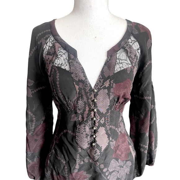 Rebecca Taylor Silk Dark Floral Lace Babydoll Top Romantic Witchy Whimsigoth 2 - Picture 4 of 11